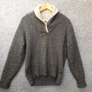 Vintage Shetland Wool Sweater Womens MEDIUM Gray Shawl Collar Fisherman Cabin 38